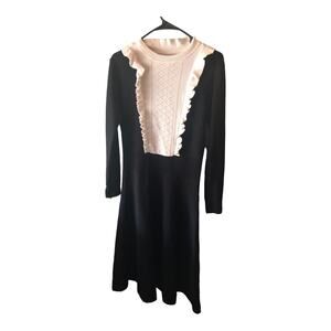 Langdon Women's Ruffle Fine Knit Midi Dress Size Medium Black/White